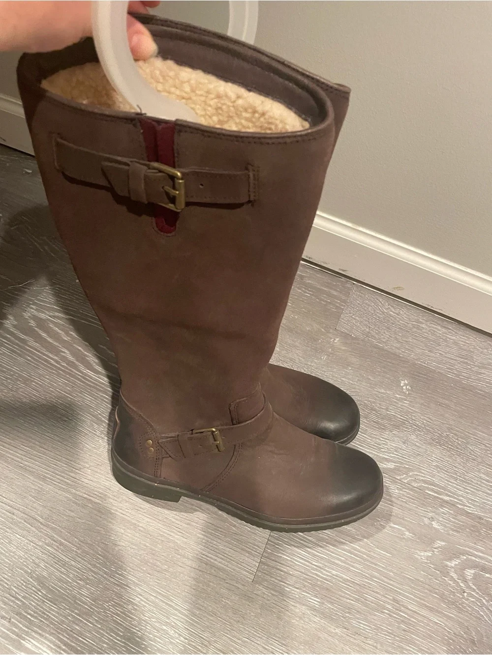 UGG Thomsen Brown Leather Buckle Riding Boots - Shearling Lined